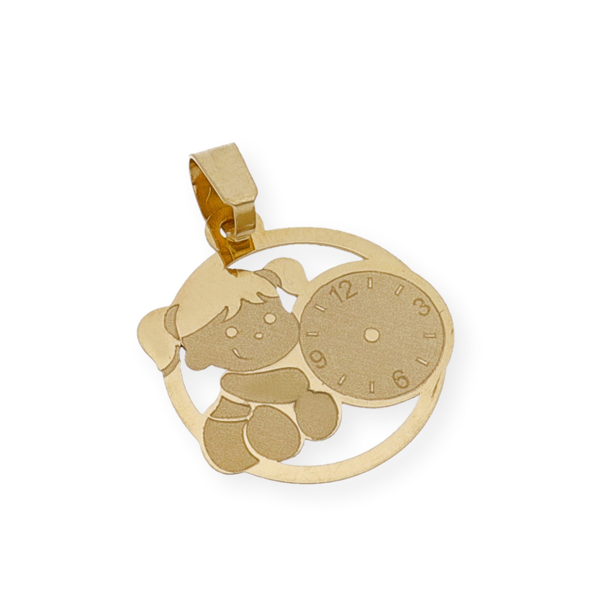 Medalla de Bebé Diseño Niña con Reloj en Oro de Ley 18k