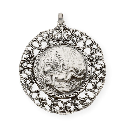 Medalla de cuna de plata de ley niño pesebre