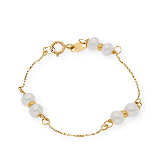 Pulsera de Bebé con Perlas Cultivadas en Agua Dulce y Oro de Ley