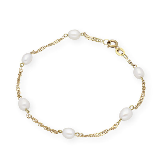 Pulsera de Primera Comunión En Oro y Perlas Naturales