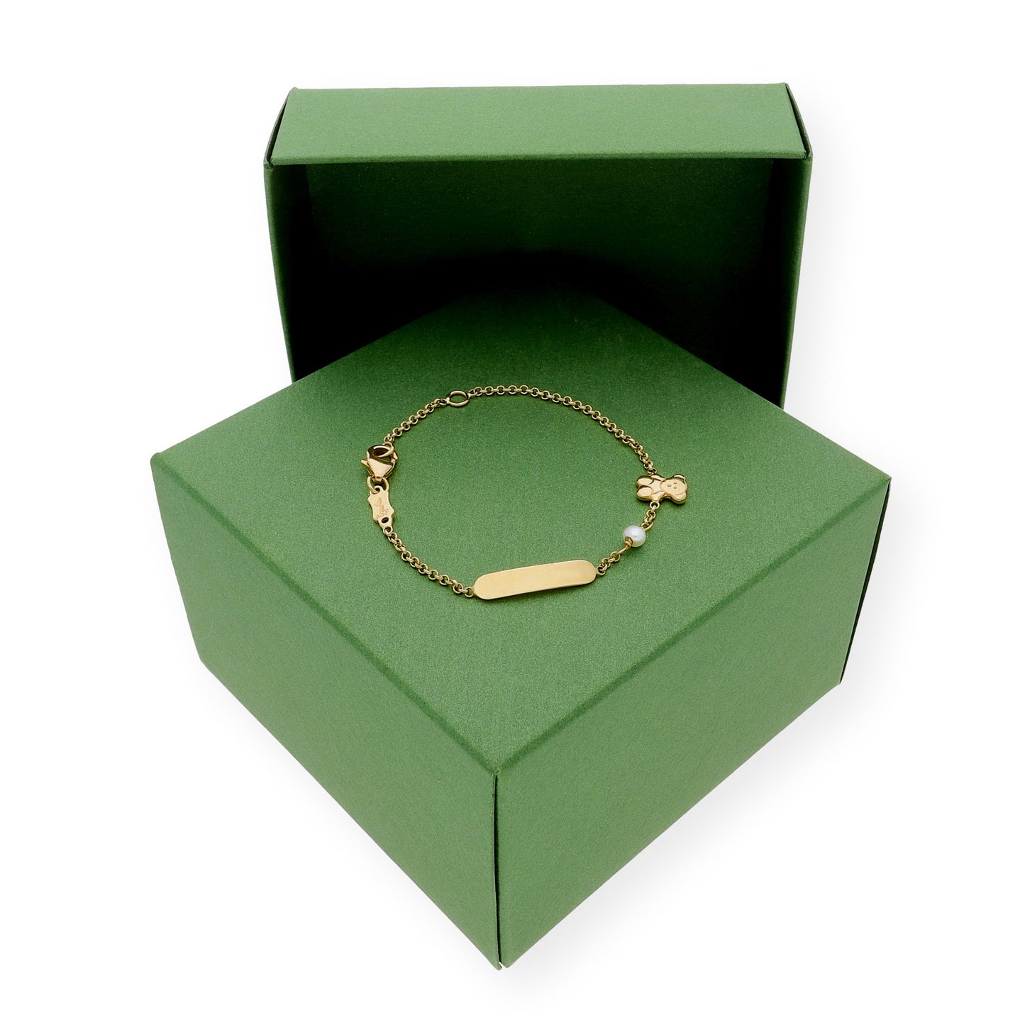 Esclava de Bebé en Oro y Perla Natural con Diseño de Oso