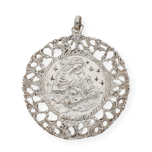 Medalla de cuna de plata de ley Virgen niño