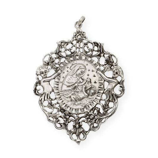 Medalla de cuna de plata de ley virgen con el niño