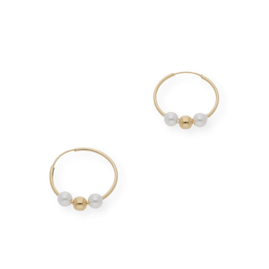 Pendientes de Aro de oro 18k con perlas y bola de oro.