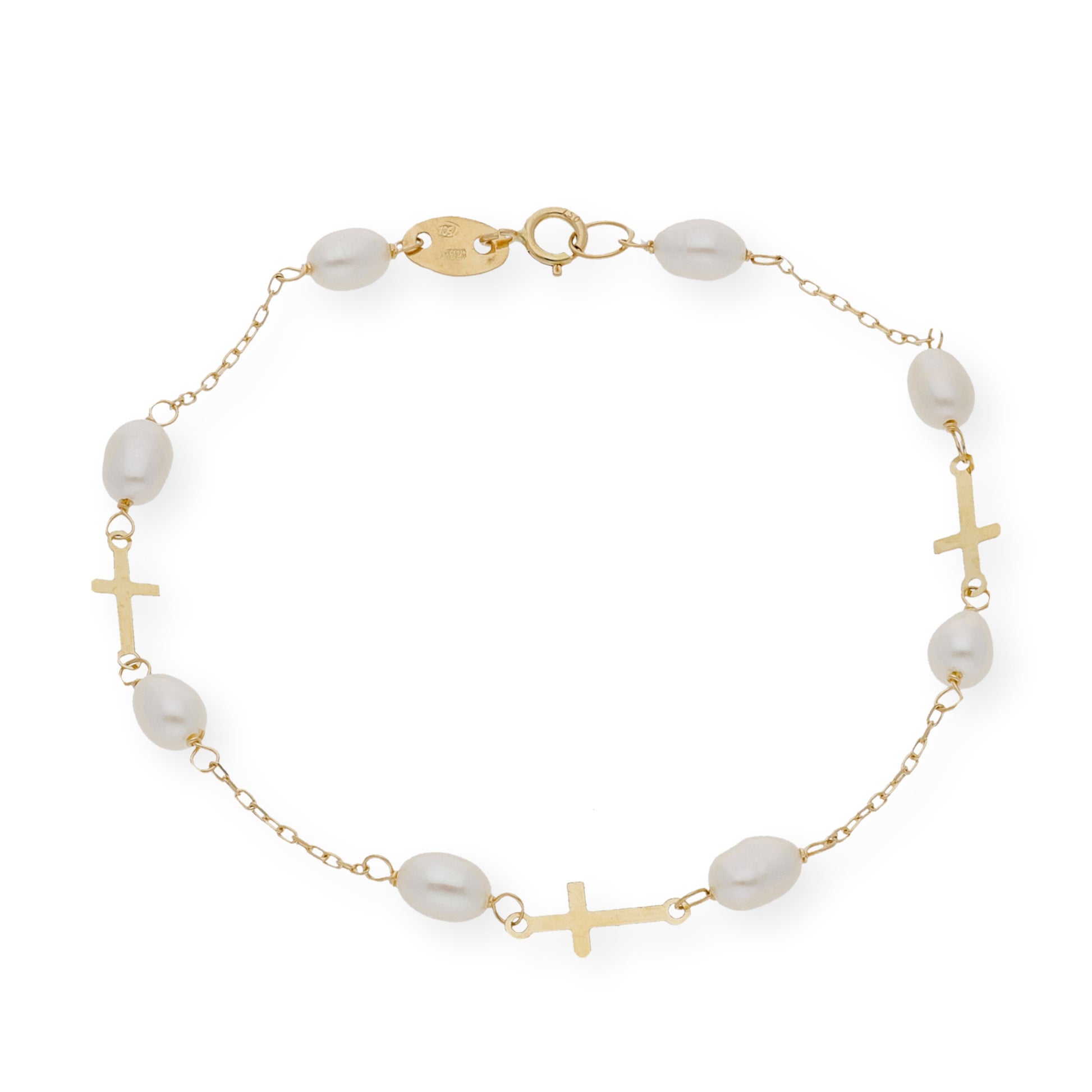 Pulsera de Perlas barrocas y Oro 18k con Diseño de Cruz