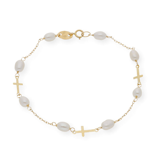 Pulsera de Perlas barrocas y Oro 18k con Diseño de Cruz