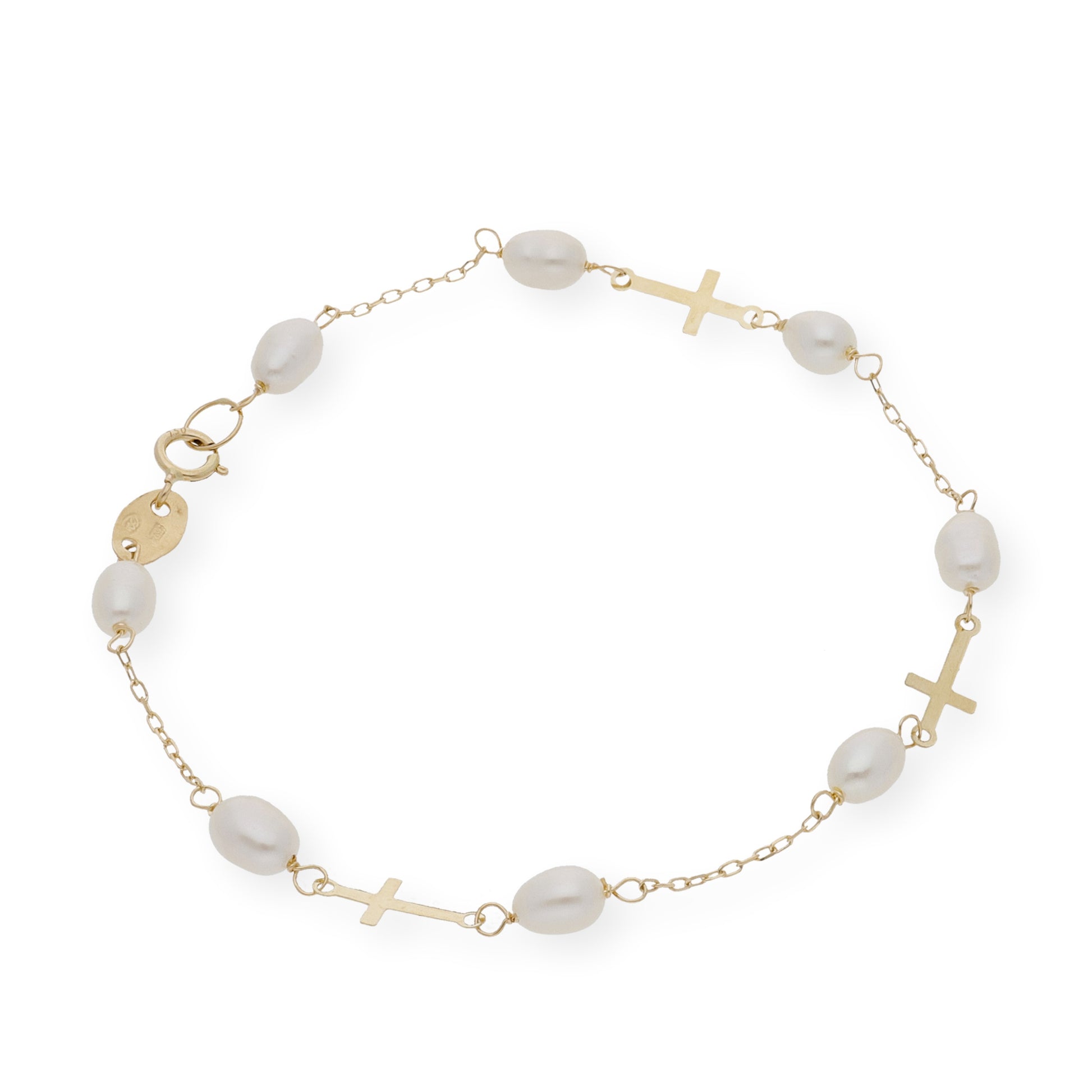 Pulsera de Perlas barrocas y Oro 18k con Diseño de Cruz