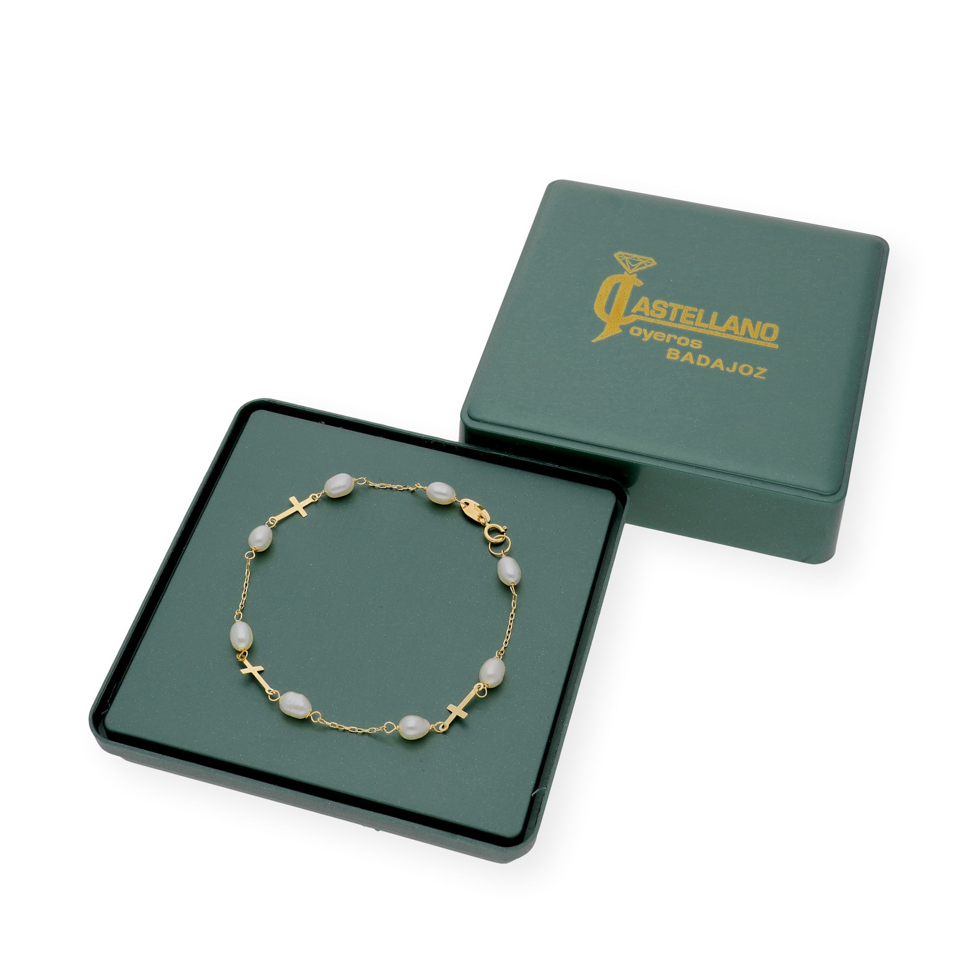 Pulsera de Perlas barrocas y Oro 18k con Diseño de Cruz
