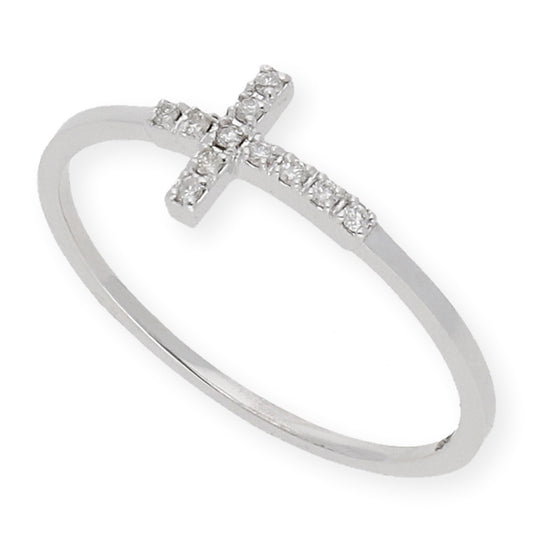 Anillo Cruz Horizontal Oro Blanco y Diamantes