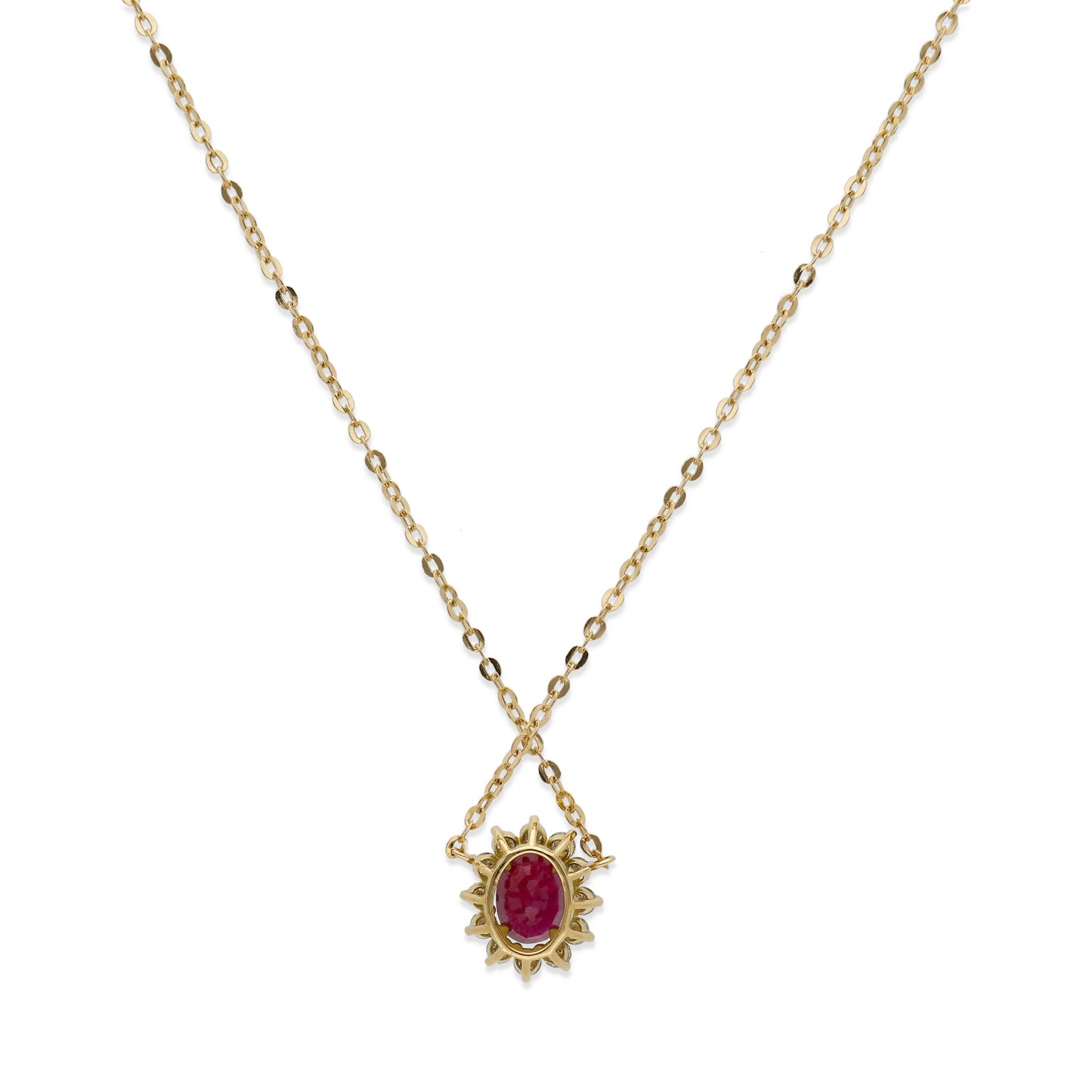 Collar con Colgante Lady Di Oro 18K con Rubí Central y Diamantes