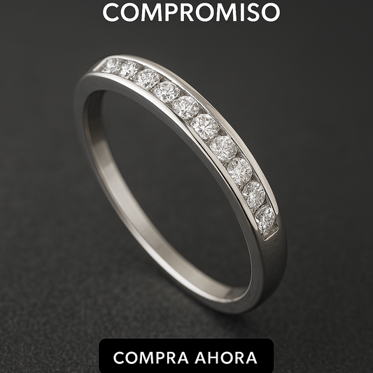 Media Alianza de Compromiso en Oro Blanco 18k y Diamantes Modelo Eternity