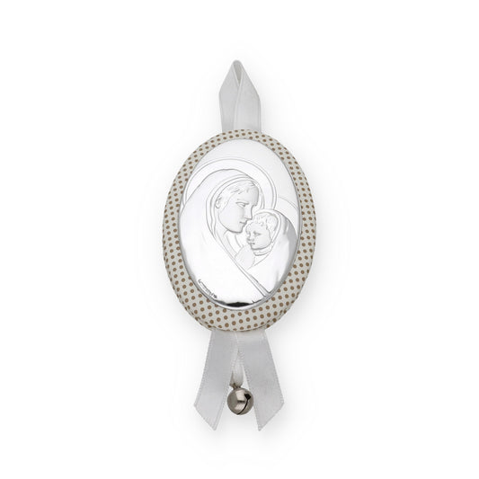 Medalla de Cuna Virgen con Niño Oval en Baño de Plata y Cascabel Modelo Frair