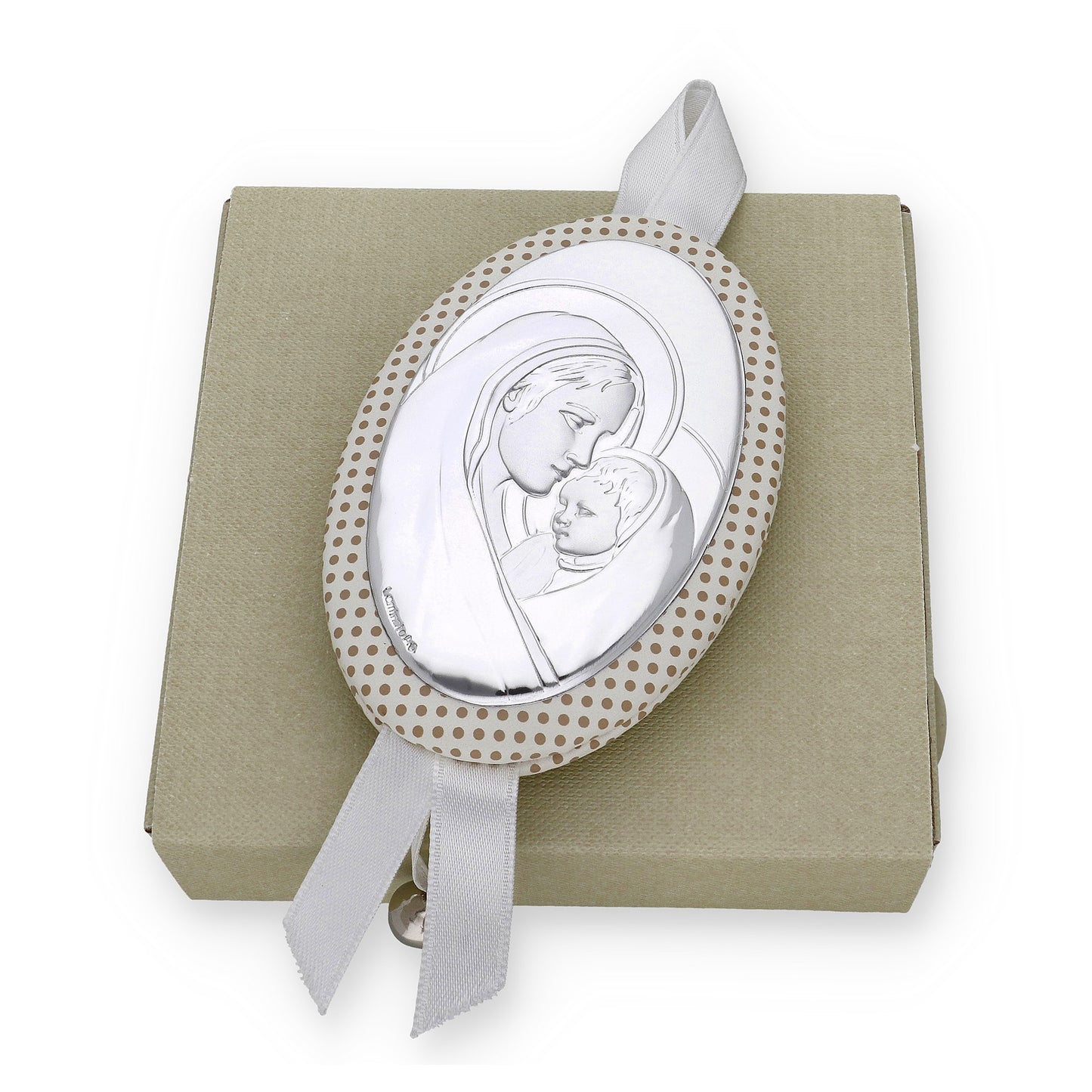 Medalla de Cuna Virgen con Niño Oval en Baño de Plata y Cascabel Modelo Frair