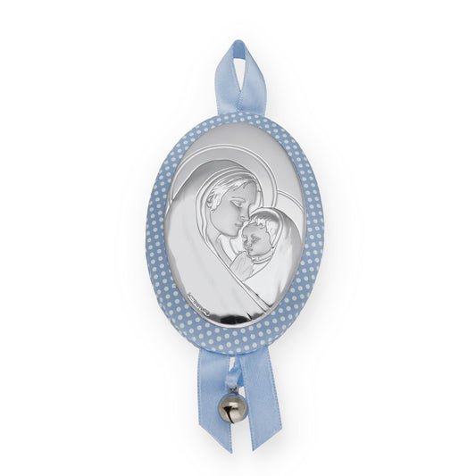 Medalla de Cuna Virgen con Niño Oval en Baño de Plata y Cascabel Modelo Frair