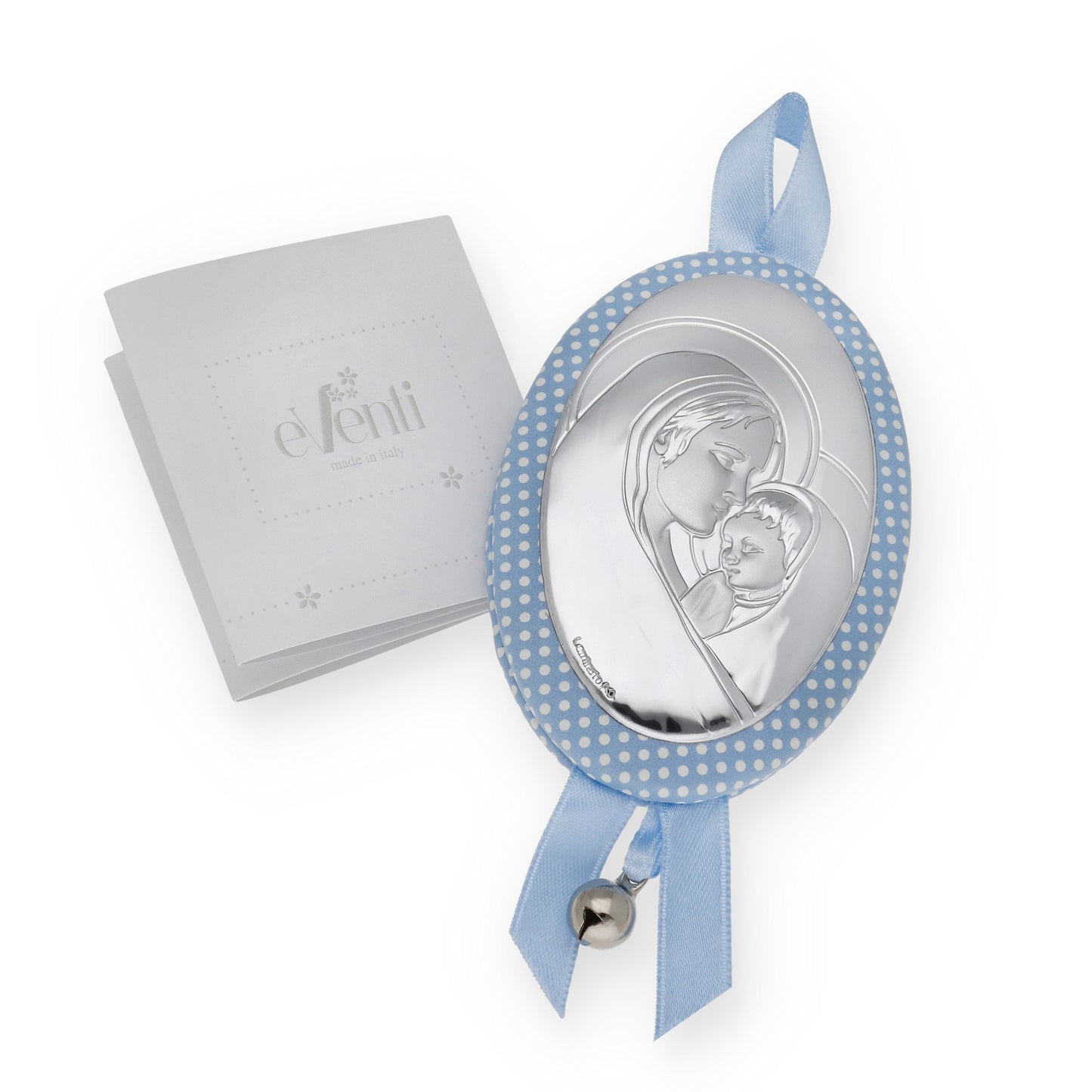 Medalla de Cuna Virgen con Niño Oval en Baño de Plata y Cascabel Modelo Frair