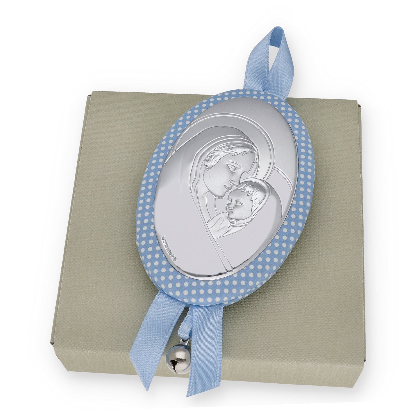 Medalla de Cuna Virgen con Niño Oval en Baño de Plata y Cascabel Modelo Frair