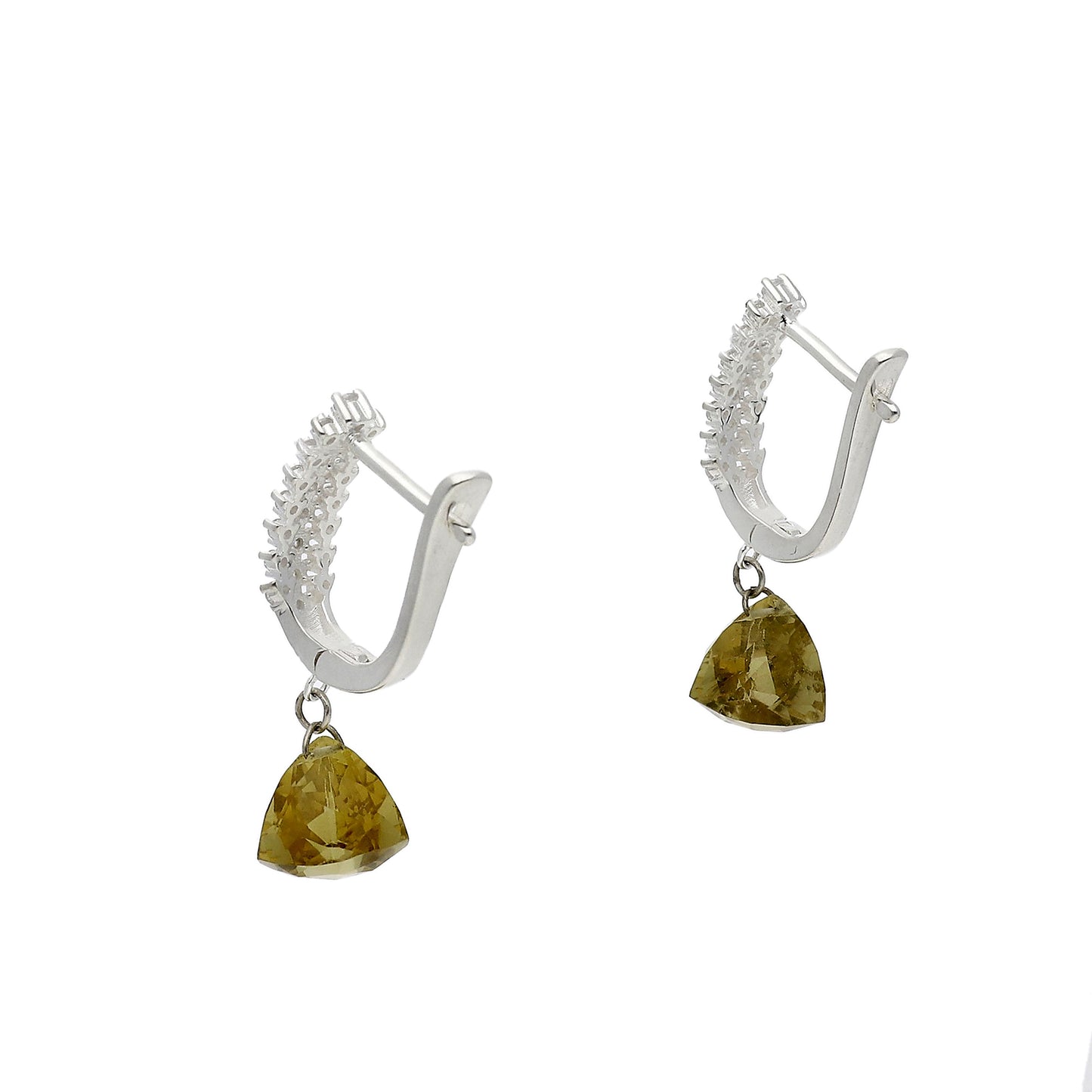 Pendientes de Medio Aro en Plata de Ley 925 con Circonitas y Cuarzo Fumé