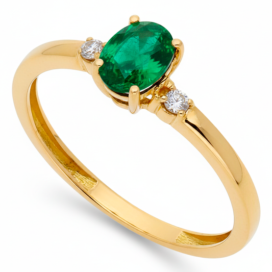 Anillo Victoria en Oro 18k con Diamantes y Esmeralda