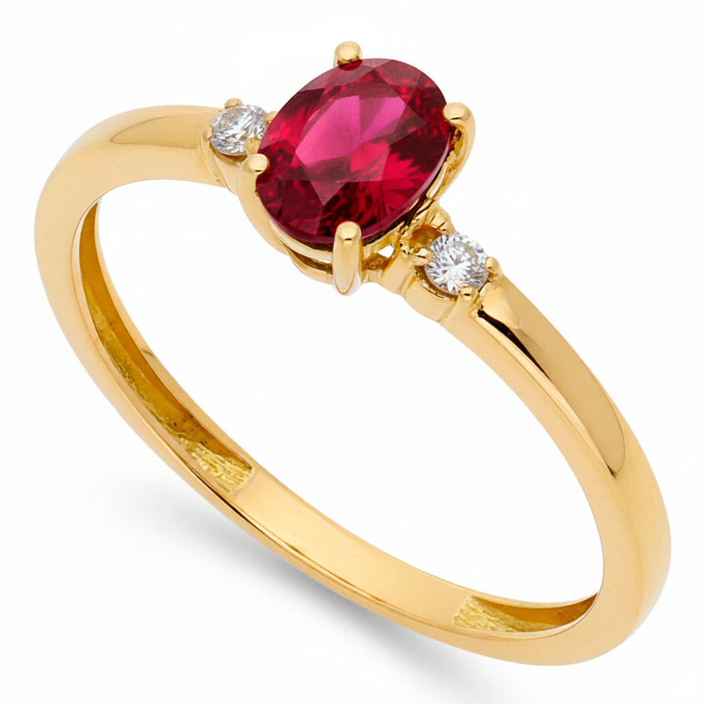 Anillo de Oro 18k con Rubí y Diamantes Joya de Pasión Eterna