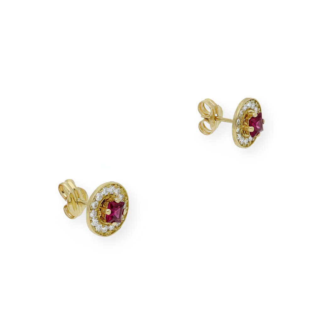 Pendientes Julieta Oro 18k con Diamantes y Rubíes
