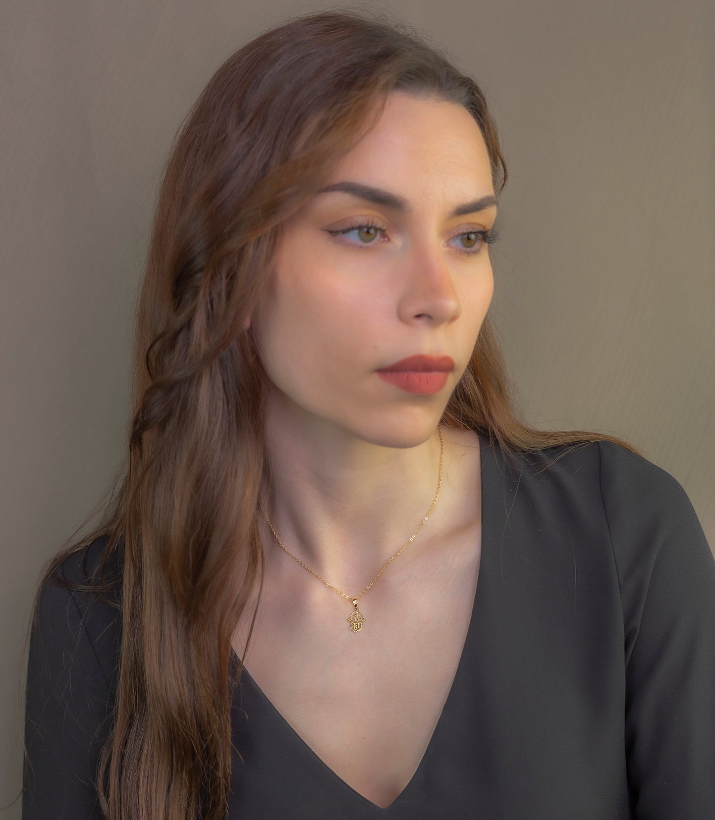 Collar con Colgante Hasma Mano Fátima Oro 18K