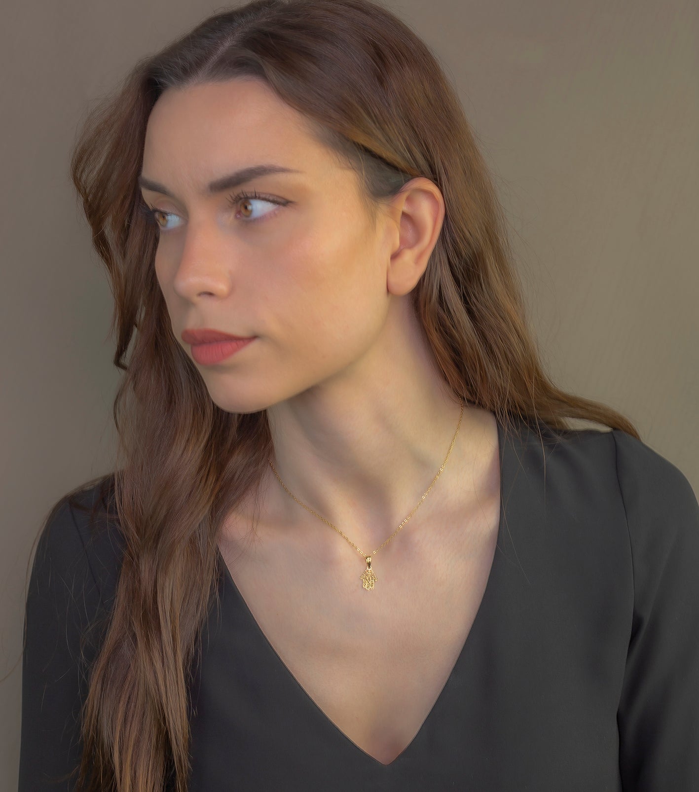 Collar con Colgante Hasma Mano Fátima Oro 18K