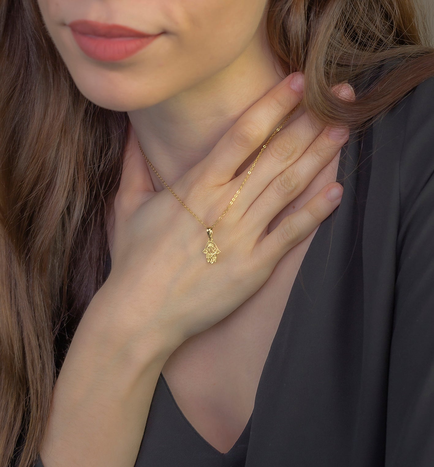 Collar con Colgante Hasma Mano Fátima Oro 18K