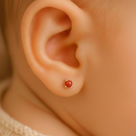 Pendientes de Bebé en Oro y Corales Naturales 3 MM