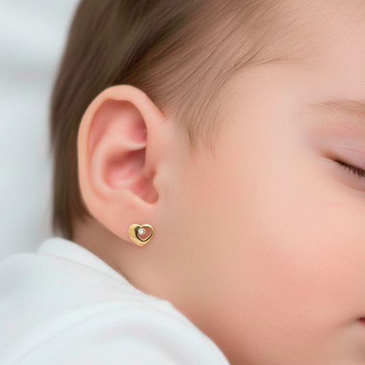 Pendientes bebé corazón Oro amarillo 18K y Diamantes