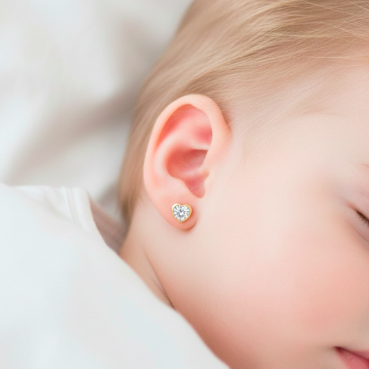 Pendientes Bebé Corazón Oro y Circonitas 3.00 mm