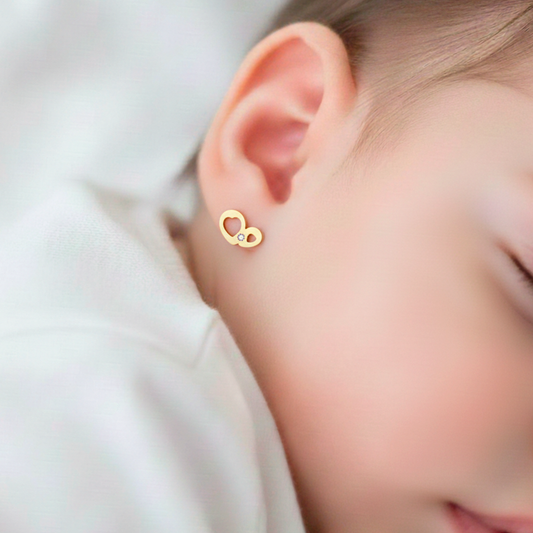 Pendientes bebé corazones calados Oro amarillo 18K y Diamantes