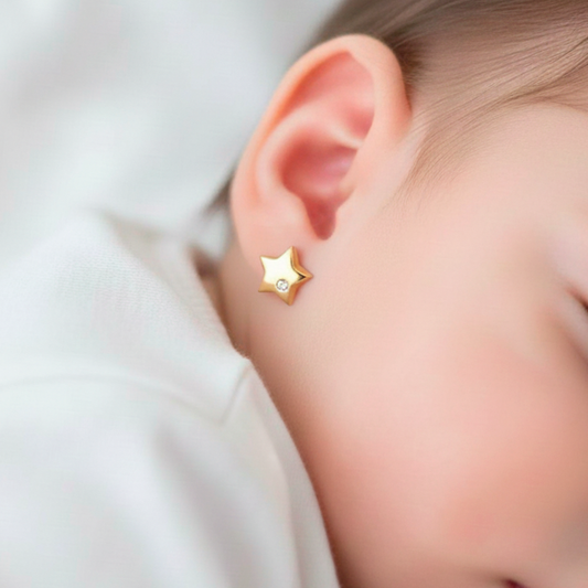 Pendientes bebé estrella y circonita Oro amarillo 18K