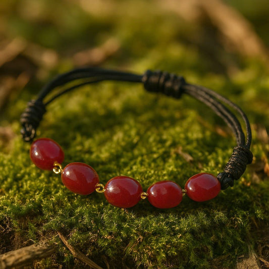 Pulsera Macramé de Oro de Ley con Rubíes