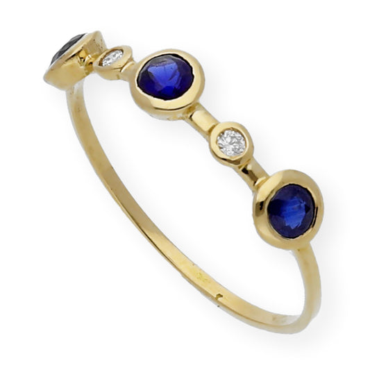 Anillo Millas de Oro y Diamantes con Zafiro