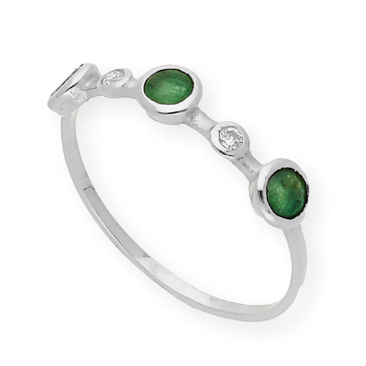 Anillo Millas de Oro Blanco y Diamantes con Esmeraldas
