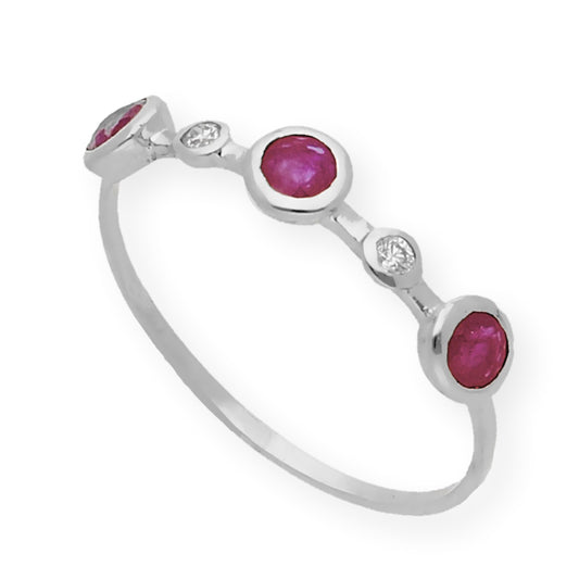 Anillo Millas de Oro Blanco y Diamantes con Rubí