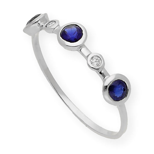 Anillo Millas de Oro Blanco y Diamantes con Zafiros