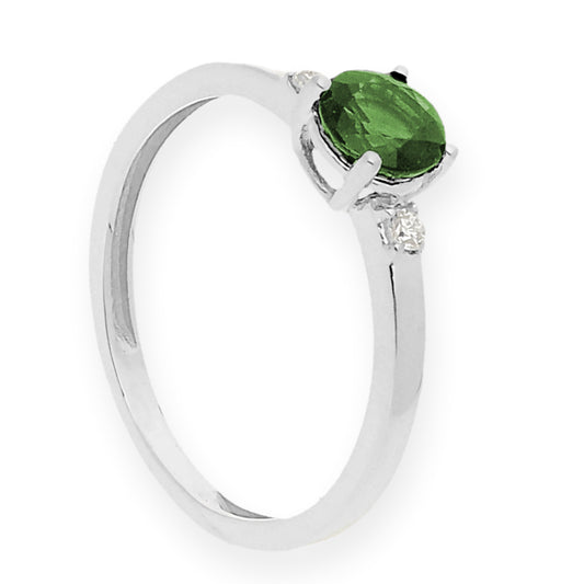 Anillo Aura en Oro Blanco 18k con Diamantes y Esmeralda