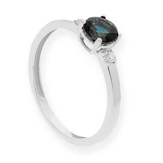 Anillo Aura en Oro Blanco 18k con Diamantes y Zafiro