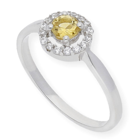 Anillo Yurey de Plata con Cuarzo Citrino Central y Circonitas
