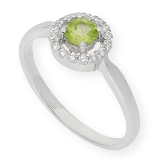 Anillo de Plata con Peridoto Central y Circonitas