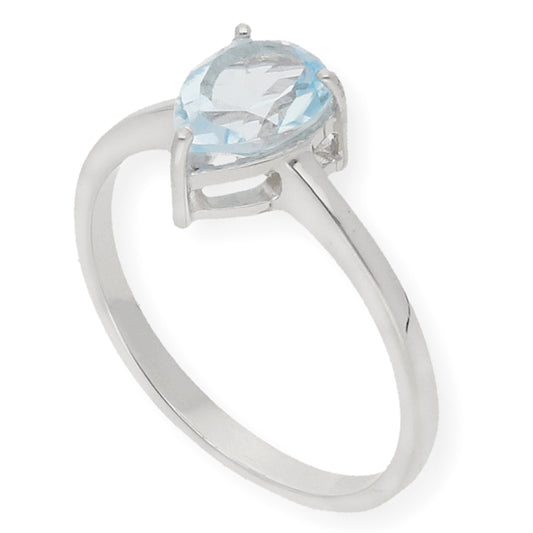 Anillo Vidi de Plata con Topacio Azul Central en Forma de Pera