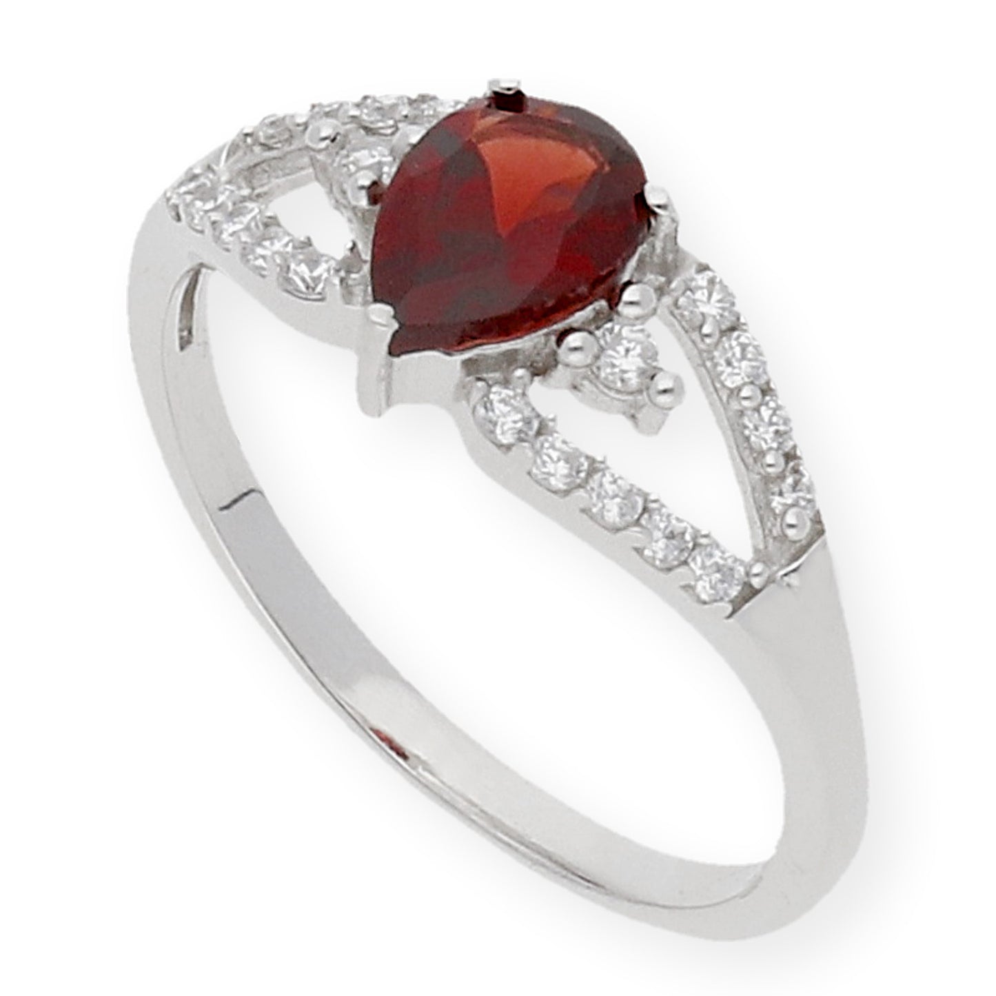 Anillo Yulss de Plata con Granate Central y Circonitas