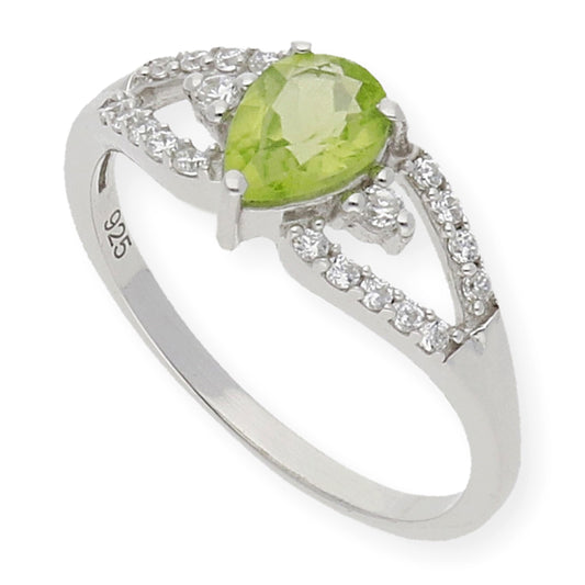 Anillo Yulss de Plata con Peridoto Central y Circonitas