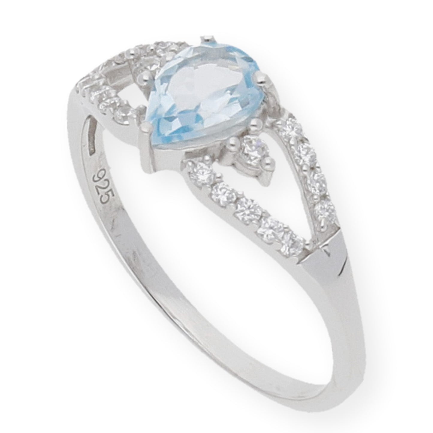 Anillo Yulss de Plata con Topacio Azul Central y Circonitas