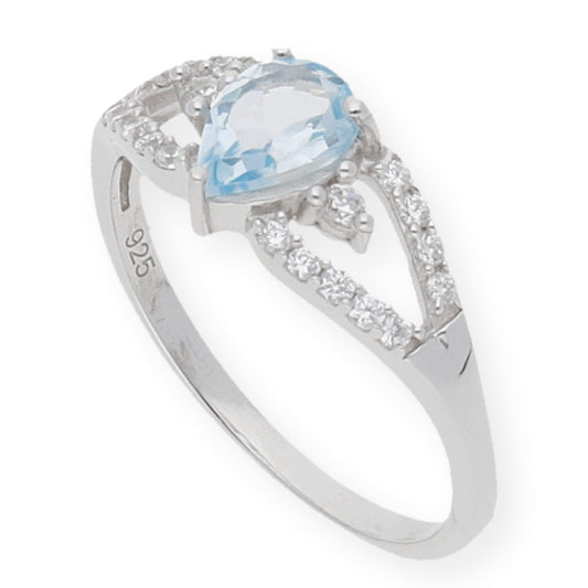 Anillo de Plata con Topacio Azul Central y Circonitas