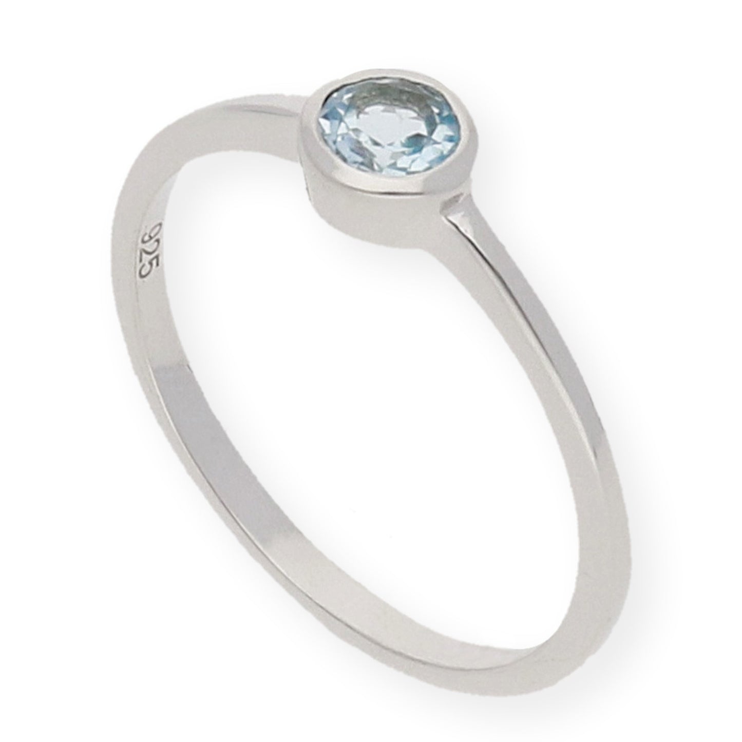 Anillo Dumas de Plata con Topacio Azul Central Redondo