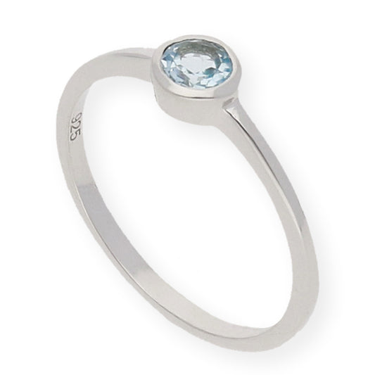 Anillo Dumas de Plata con Topacio Azul Central Redondo