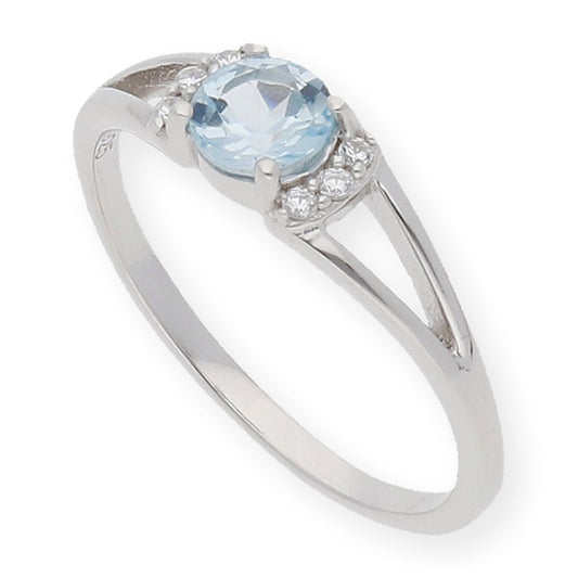 Anillo Bloom de Plata con Topacio Azul Central y Circonitas