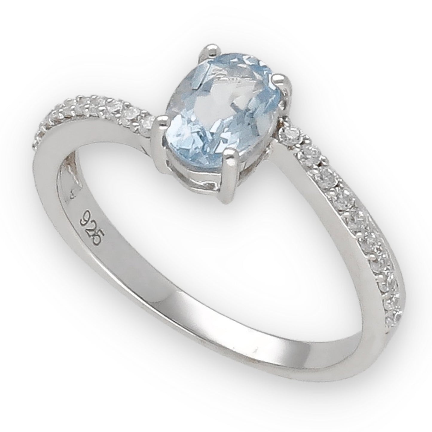 Anillo Dyna de Plata con Topacio Azul Ovalado Central y Circonitas